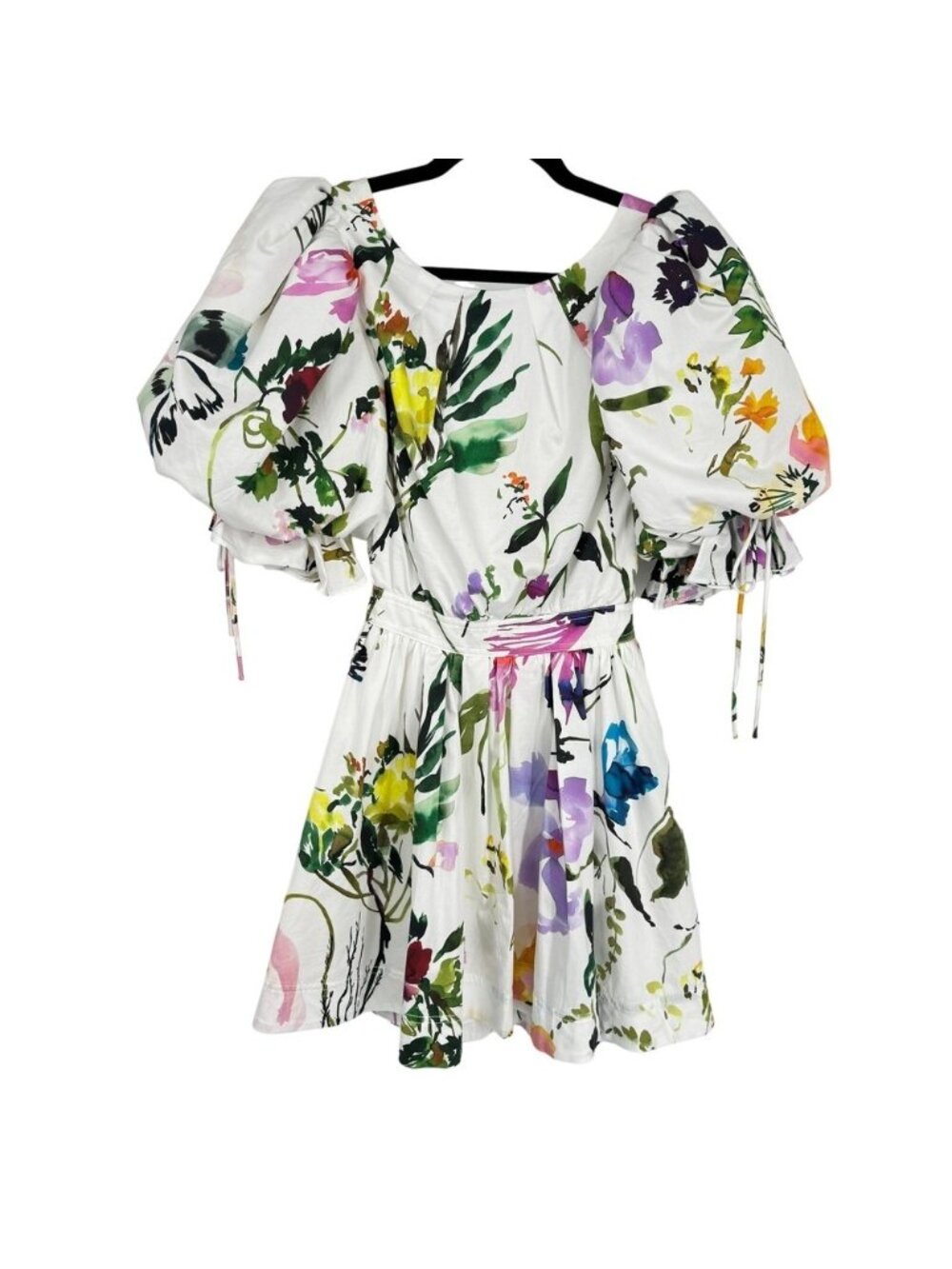 Aje Drift Floral Print Puff Sleeve Mini Dress‎ Open Back Cotton US XS / AU 6 - Picture 4 of 15